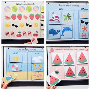 Livre d'activités d'été, livre Beach Busy à imprimer pour les tout-petits, livre d'apprentissage pour les tout-petits ou les enfants d'âge préscolaire, feuilles de travail pour la petite enfance, jeu à découper et à coller