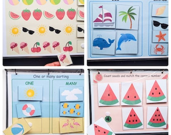Summer Activity book, Beach Busy book toddler printable, Learning book toddlers or preschoolers, PreK worksheets, Cut and glue game