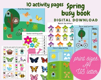 Spring busy book printable for kids, Spring activity workbook for toddlers, kindergarten or preschool kids