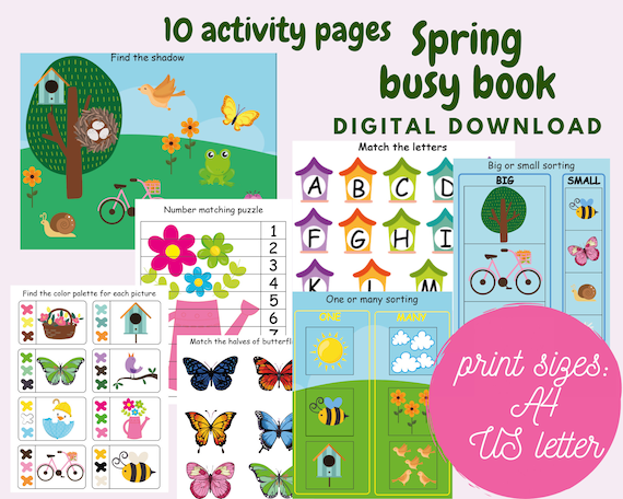 Spring busy book printable for kids Spring activity workbook