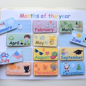 Months of the Year Printable busy book, Kids Calendar, Morning board printable activity for Toddler, Kindergarten Game,Homeschool worksheets