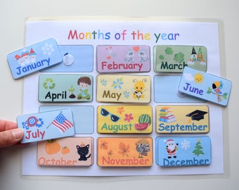 Months of the Year Printable busy book, Kids Calendar, Morning board printable activity for Toddler, Kindergarten Game,Homeschool worksheets