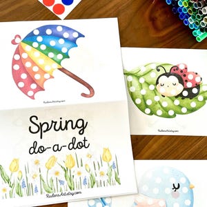 Spring do a dot worksheets for kids, Easter play dough mat for preschool and kindergarten, Spring printable busy book, Stickers activity