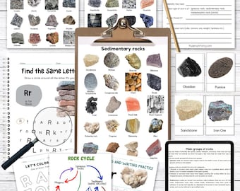 Rock mini study, Rock cycle and main groups of rocks three part cards, Montessori material, Homeschool Learning Pack, Rock observation, STEM