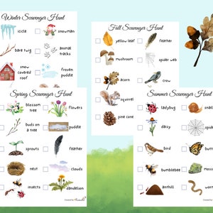 Nature Scavenger hunt for kids, Four seasons treasure hunt - spring, summer, fall and winter, Printable activity for preschool, toddler kids