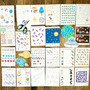 Space worksheets, Solar system Preschool printable, Planets Busy Book Printable, Galaxy worksheets for Kindergarten Science Learning