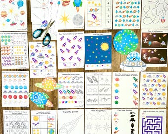 Space worksheets, Solar system Preschool printable, Planets Busy Book Printable, Galaxy worksheets for Kindergarten Science Learning