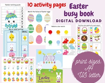 Easter busy book printable for kids, Easter activity workbook for Toddlers, Kindergarten or Preschool kids, Cut and glue Easter activity