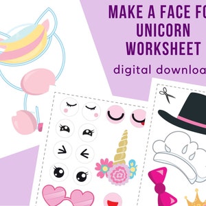 Unicorn kids craft, Make a face, Toddler Printable Busy Book page, Printable quiet book, Girl Busy Binder, Printable crafts,Scissor practice