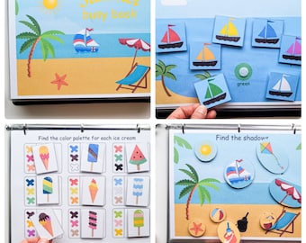 pre k 5 worksheets Summer Activity book, Beach Busy book toddler printable, Learning book toddlers or preschoolers, PreK worksheets, Cut and glue game