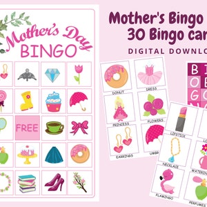 Gioco BINGO per la festa della mamma, carte BINGO per la festa della mamma, gioco stampabile, gioco di Bingo per bambini, giochi per feste per bambini, download istantaneo di Bingo
