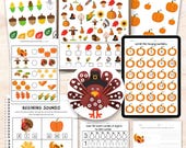 Thanksgiving Day Worksheets bundle, for kids, Fall busy book printable, Kindergarten worksheets, Preschool activity book, Learning binder