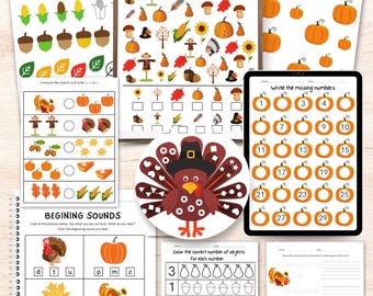 Thanksgiving Day Worksheets bundle, for kids, Fall busy book printable, Kindergarten worksheets, Preschool activity book, Learning binder
