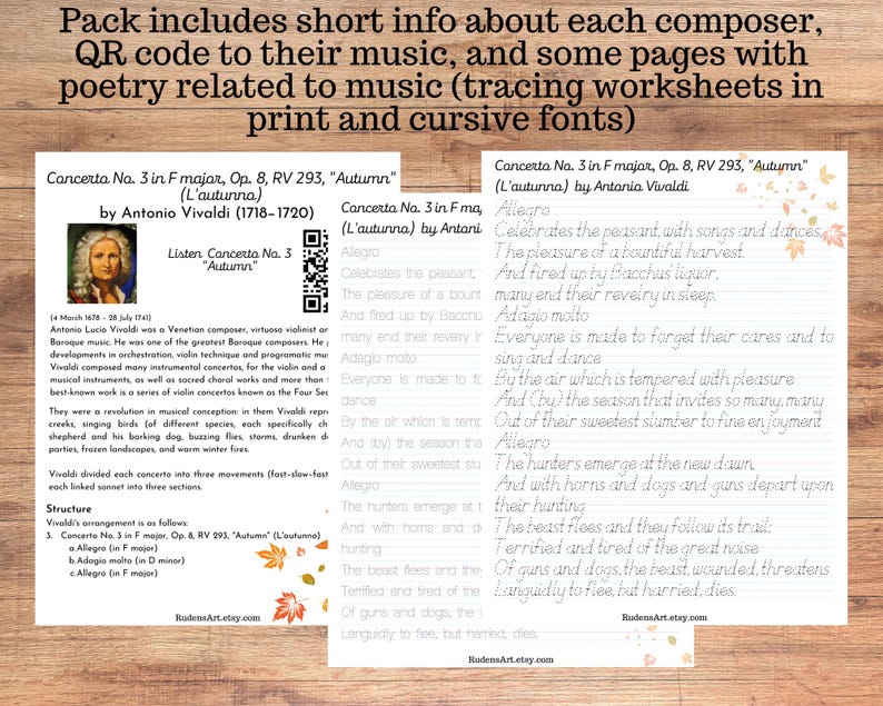 Tracing Map Vivaldi Fall Music Study, Listening to Music Worksheet, Autumn Music Study ...
