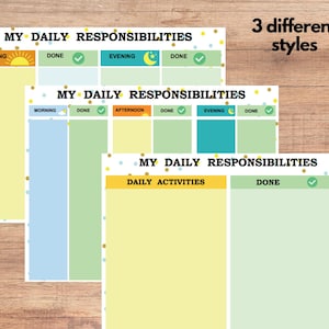 K&ouml;nnte beinhalten: Drei druckbare Checklisten f&uuml;r t&auml;gliche Aufgaben mit unterschiedlichen Layouts. Die erste Checkliste hat Abschnitte f&uuml;r Morgen, Abend und Erledigt. Die zweite Checkliste hat Abschnitte f&uuml;r Morgen, Nachmittag, Abend und Erledigt. Die dritte Checkliste hat Abschnitte f&uuml;r t&auml;gliche Aktivit&auml;ten und Erledigt.