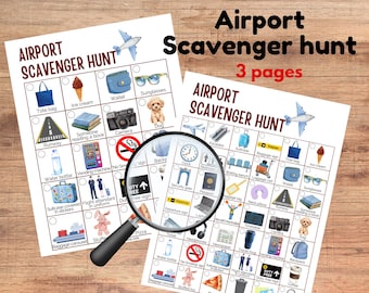 Chasse au trésor à l'aéroport à imprimer, chasse au trésor en famille pour les enfants, activité de vacances pour adolescents, maternelle, enfant en bas âge, jeu sans écran