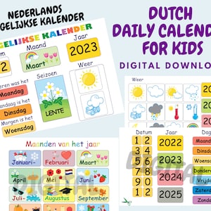 Nederlandse dagkalender en weerkaart voor kinderen 2024, Nederlands ochtendbord voor thuisonderwijs, Montessori materialen, Weerstation