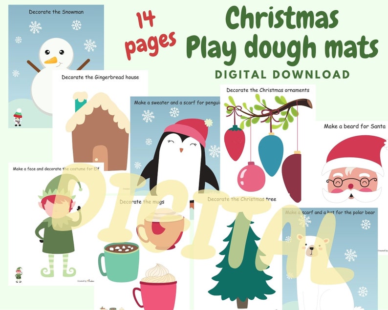 Winter Play Dough Mats for kids, Playdough Activity Mats for toddlers, Preschool printable Busy Book for Kindergarten, Learning binder image 3