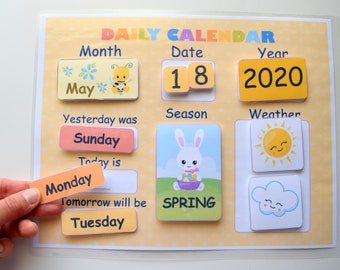 Kids Daily Calendar 2024, Morning board, Preschool printables, Months of the Year and Seasons, Montessori calendar, Homeschool Materials