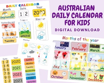 Australian Kids Daily Calendar 2024, Morning board, Preschool printables, Months of the Year and Seasons, Montessori weather chart