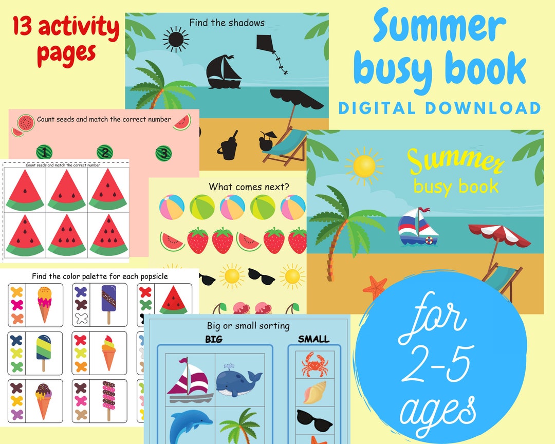 Libro de actividades de verano para niños pequeños, libro de actividades de  playa imprimible para niños pequeños, libro de aprendizaje para niños ..., image size:1080x864