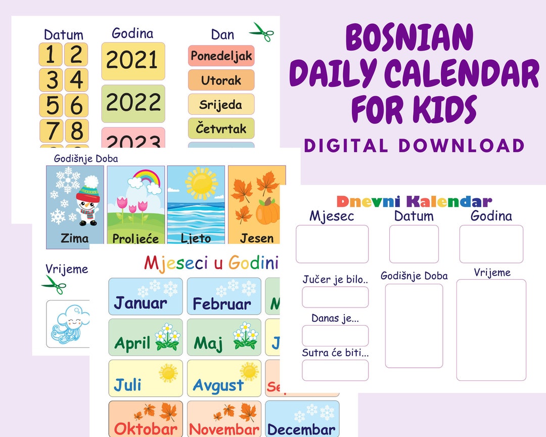 Bosnian Kids Calendar 2024 and Weather Chart, Custom Morning Board for ...