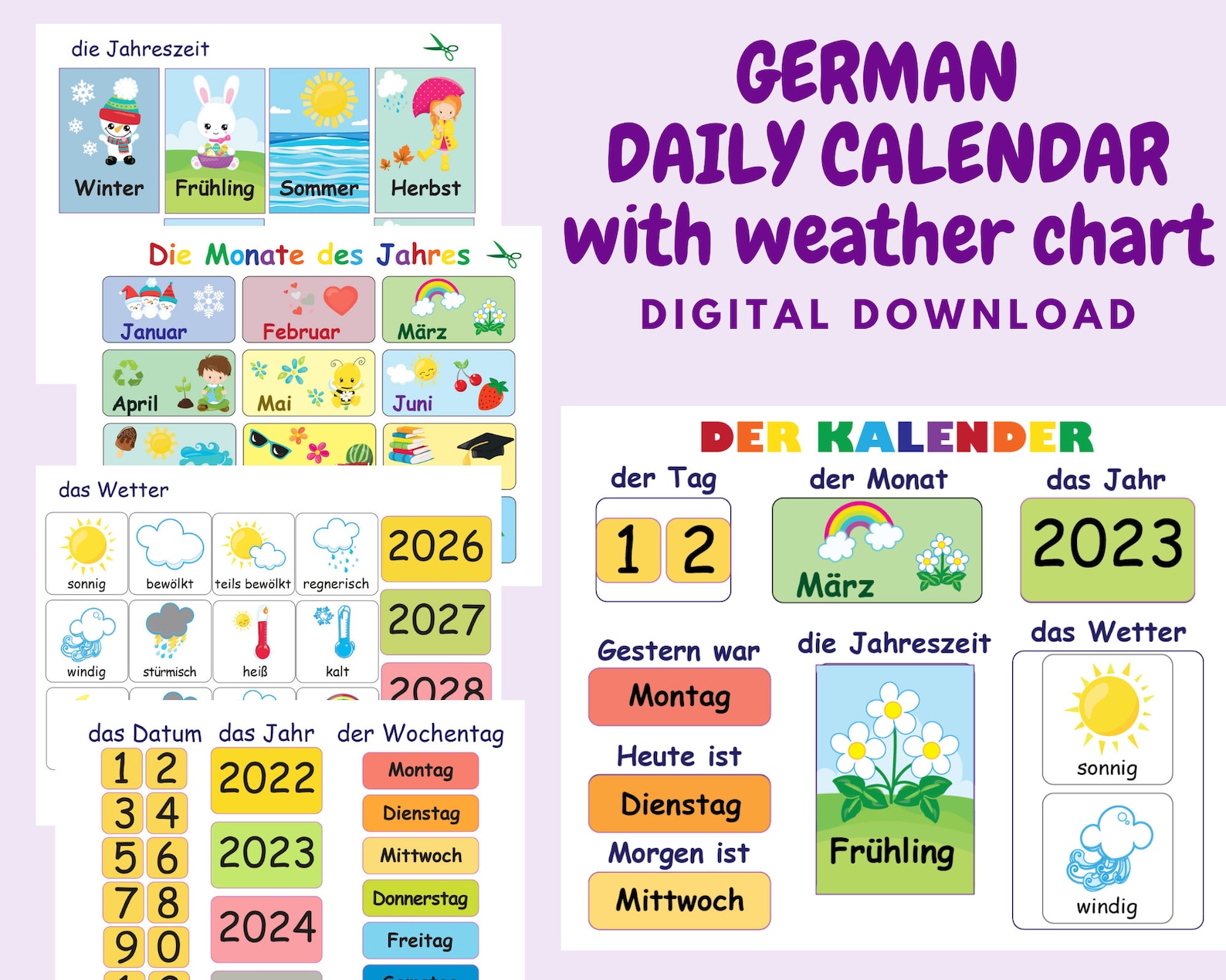 GERMAN Kids Daily Calendar With Weather Chart Classroom Etsy Canada