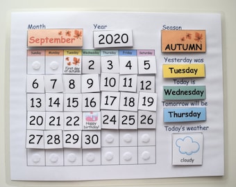 Perpetual calendar for kids, Daily calendar for toddlers, Morning board, Montessori weather chart, Homeschool calendar 2024