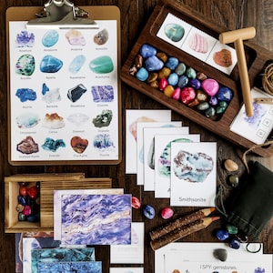 Estudio de unidad de piedras preciosas, Tarjetas de tres partes de piedras preciosas, Material Montessori, Paquete de aprendizaje de educación en el hogar, Observación de piedras preciosas, STEM