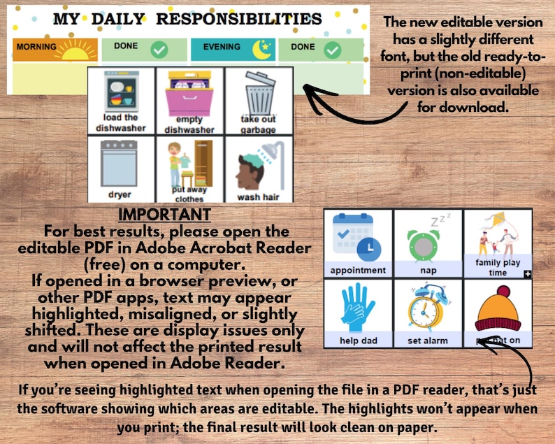 Tägliches Aufgaben Diagramm bearbeitbar, Kinder Aufgaben Diagramm bedruckbar, visueller Routineplan für Kleinkinder, Kinder-Checkliste, tägliche Aufgabenliste, PDF Bild 4