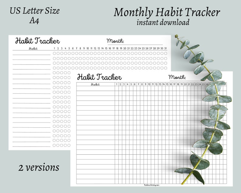 Monthly Habit Tracker Printable Template, Daily Routine Tracking Habits ...