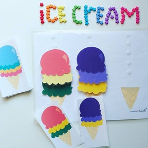 Ice Cream Shop Dramatic Play Set, Ice cream color matching game for Preschool, Kindergarten, Pretend Play Ice Cream Parlor, Imaginative Play