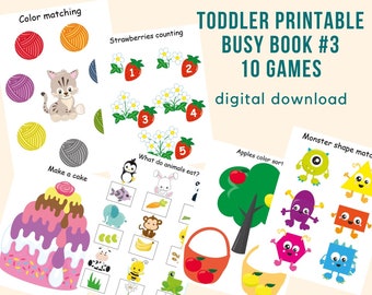 Activity book toddler, Toddler busy book printable, Learning book for toddlers or preschoolers, PreK worksheets, Cut and glue games