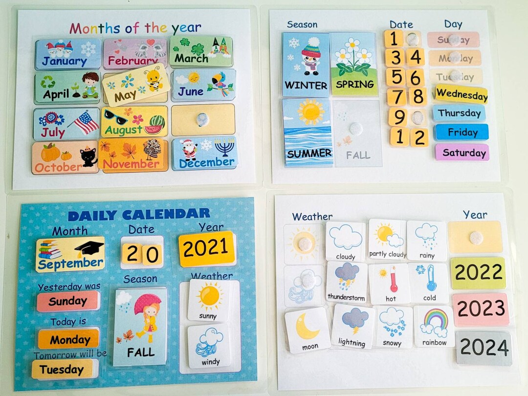 Navaris Magnetic Calendar For Kids – Weather, Date, Month, Season Learning Board With Stickers, Educational Wall Chart