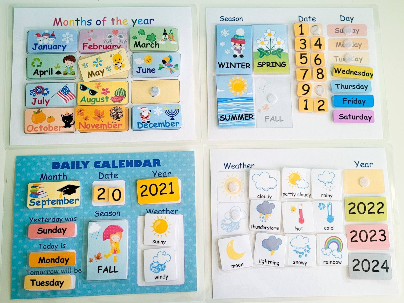 Calendario per bambini e tabella meteorologica come materiale Montessori o  calendario di classe per bambini piccoli, in età prescolare o all'asilo già  realizzato -  Italia
