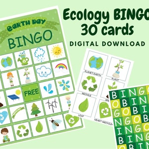 Jeu de BINGO du Jour de la Terre, cartes de bingo écologiques, jeu écologique à imprimer pour les enfants, jeu de recyclage, activités du Jour de la Terre pour les enfants