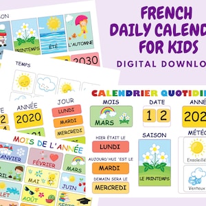 French kids calendar 2025, Printable morning board, Perpetual Calendar, Homeschool weather chart, Montessori calendar, Morning binder
