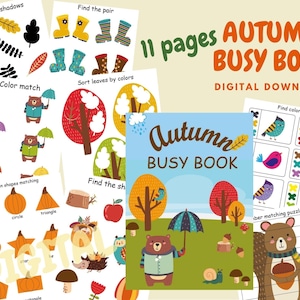 Livre d'automne chargé pour les tout-petits, livre calme imprimable d'automne, feuille de travail d'activités d'automne pour les enfants d'âge préscolaire, classeur d'apprentissage pour les enfants, cahier d'exercices de la maternelle