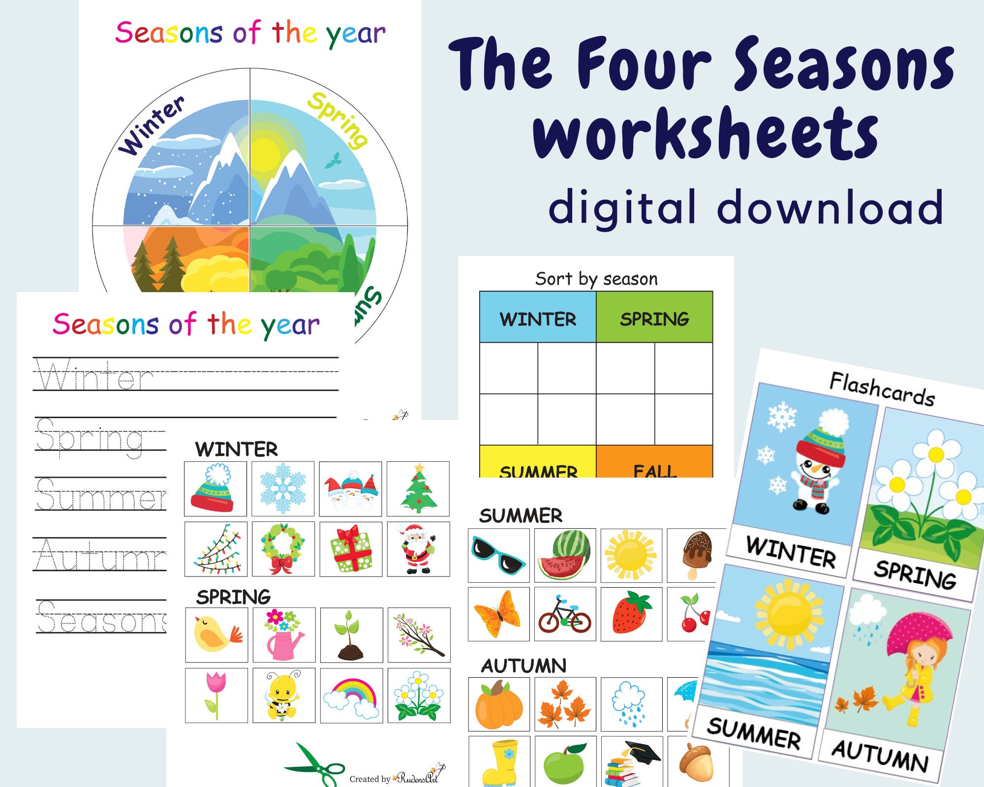 Seasons worksheets for Preschool and Kindergarten, Four seasons circle time  Busy Book Printable, Homeschool Learning Binder materials Regarding Reasons For Seasons Worksheet