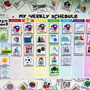 Agenda hebdomadaire pour enfants avec carte météo et graphique des sentiments pour les enfants, calendrier quotidien pour enfants personnalisé, programme visuel, déjà fait, copie papier