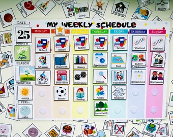 Kinder-Wochenplaner mit Wetterdiagramm und Gefühlsdiagramm für Kinder, benutzerdefinierter Kinder-Tageskalender, visueller Stundenplan, bereits erstellt, physische Kopie