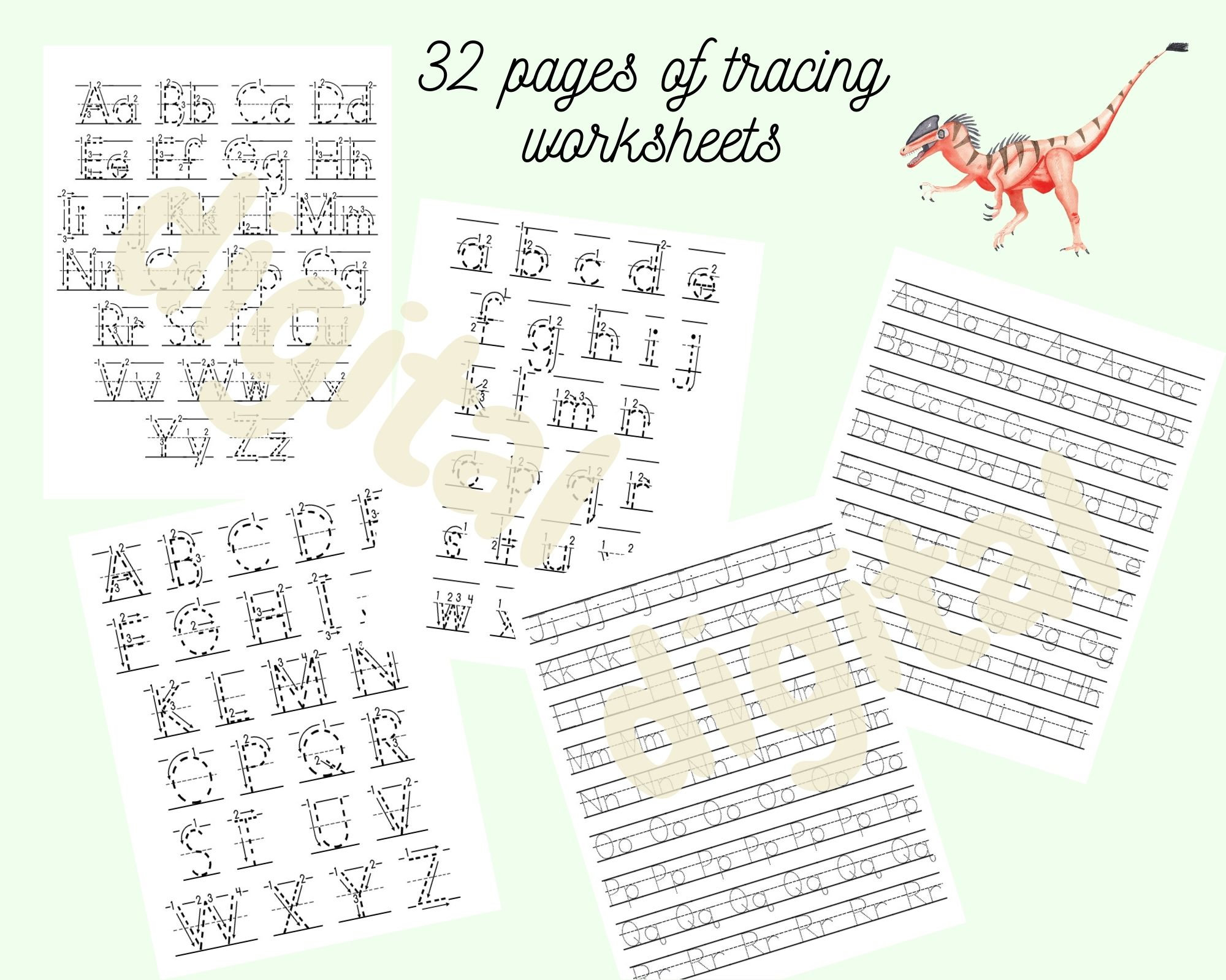 ABC tracing worksheets with dinosaurs Dino Alphabet preschool - Etsy España