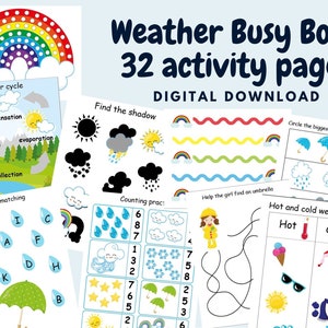 天気予報ブック、幼児向けアクティビティバインダー、幼稚園向け印刷物、幼稚園向け朝学習バインダー、ワークシートバンドル