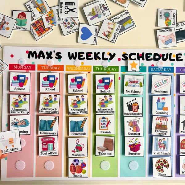 Kids Weekly Planner, Custom Weekly Kids Calendar, Visual Schedule for toddlers, preschool or kindergarten kids (Large print, physical copy)