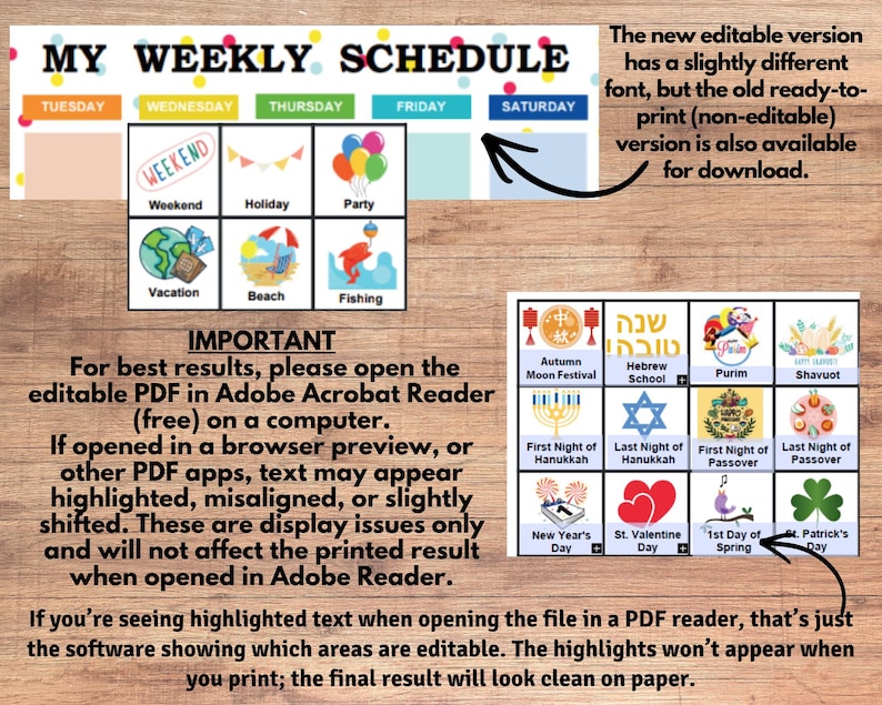 Kids Weekly Planner with daily calendar, Editable Weekly Kids Calendar, Visual Schedule for toddlers, Children Routine Chart, Digital file image 4