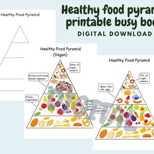 Pirâmide alimentar para crianças, livro Food Busy para crianças do jardim de infância e crianças pequenas, fichário de aprendizagem com tema alimentar, para impressão pré-escolar