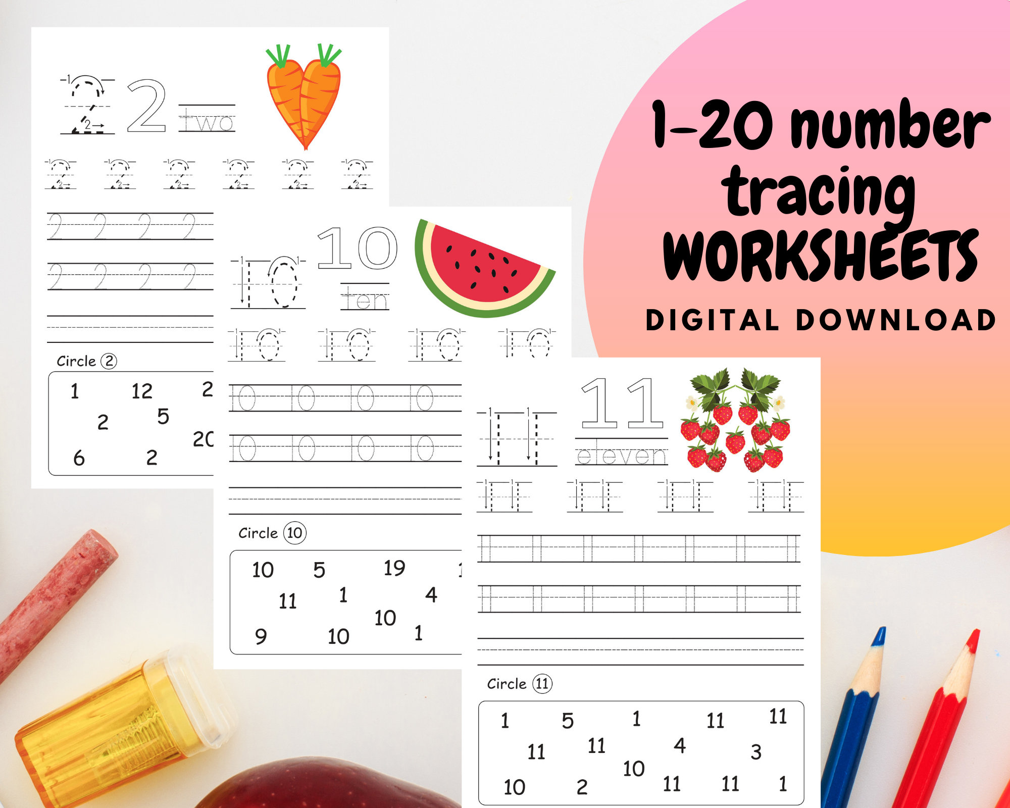 number tracing preschool worksheets kindergarten workbook etsy