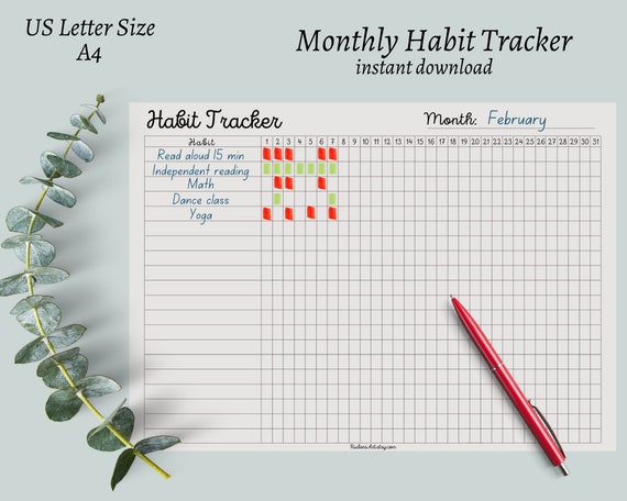 Monthly Habit Tracker Printable Template, Daily Routine Tracking Habits, 30 day habit tracker, Digital download