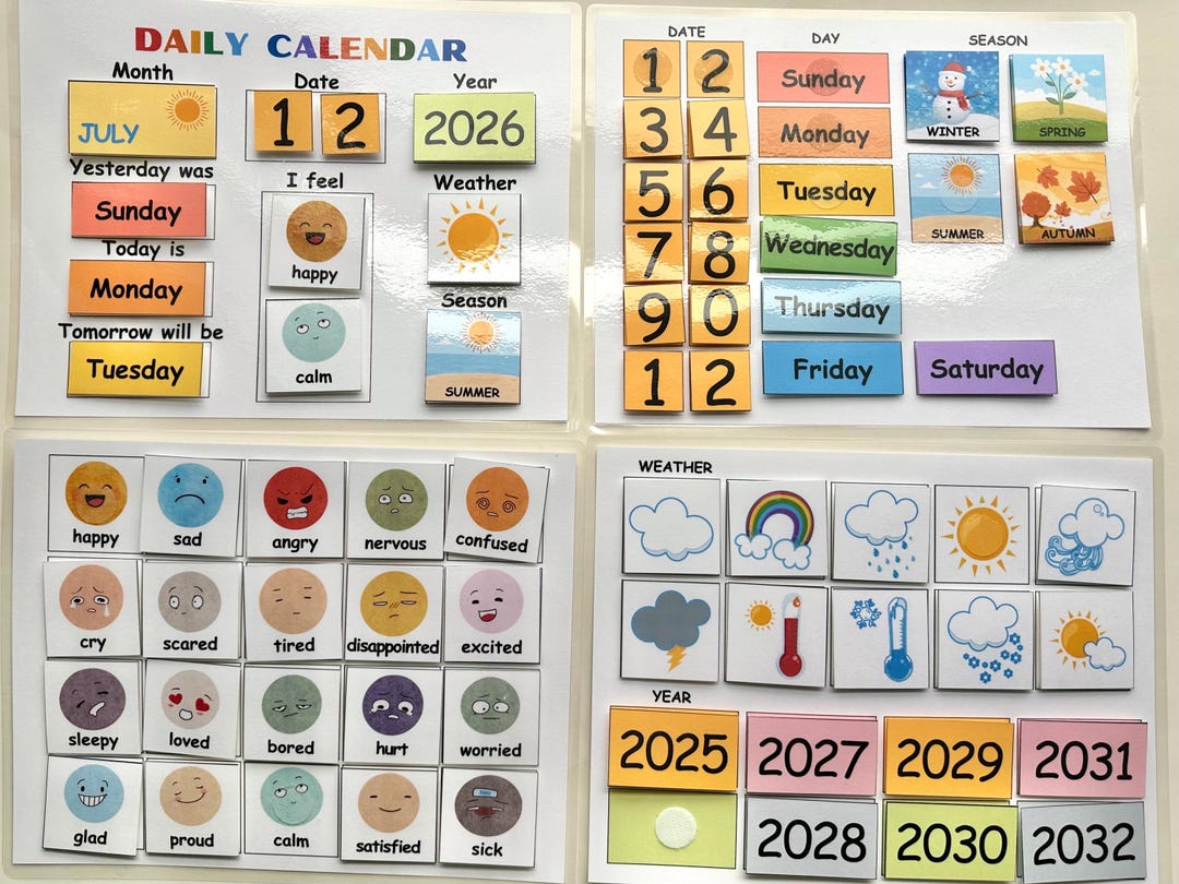 Kids Calendar With Weather and Emotion Chart as a Montessori Materials ...