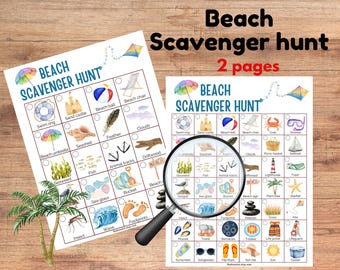 Beach Scavenger Hunt, Vacation Scavenger Hunt, Summer Outdoor Treasure Hunt, Road trip, Family Travel games for kids, preschool, toddler